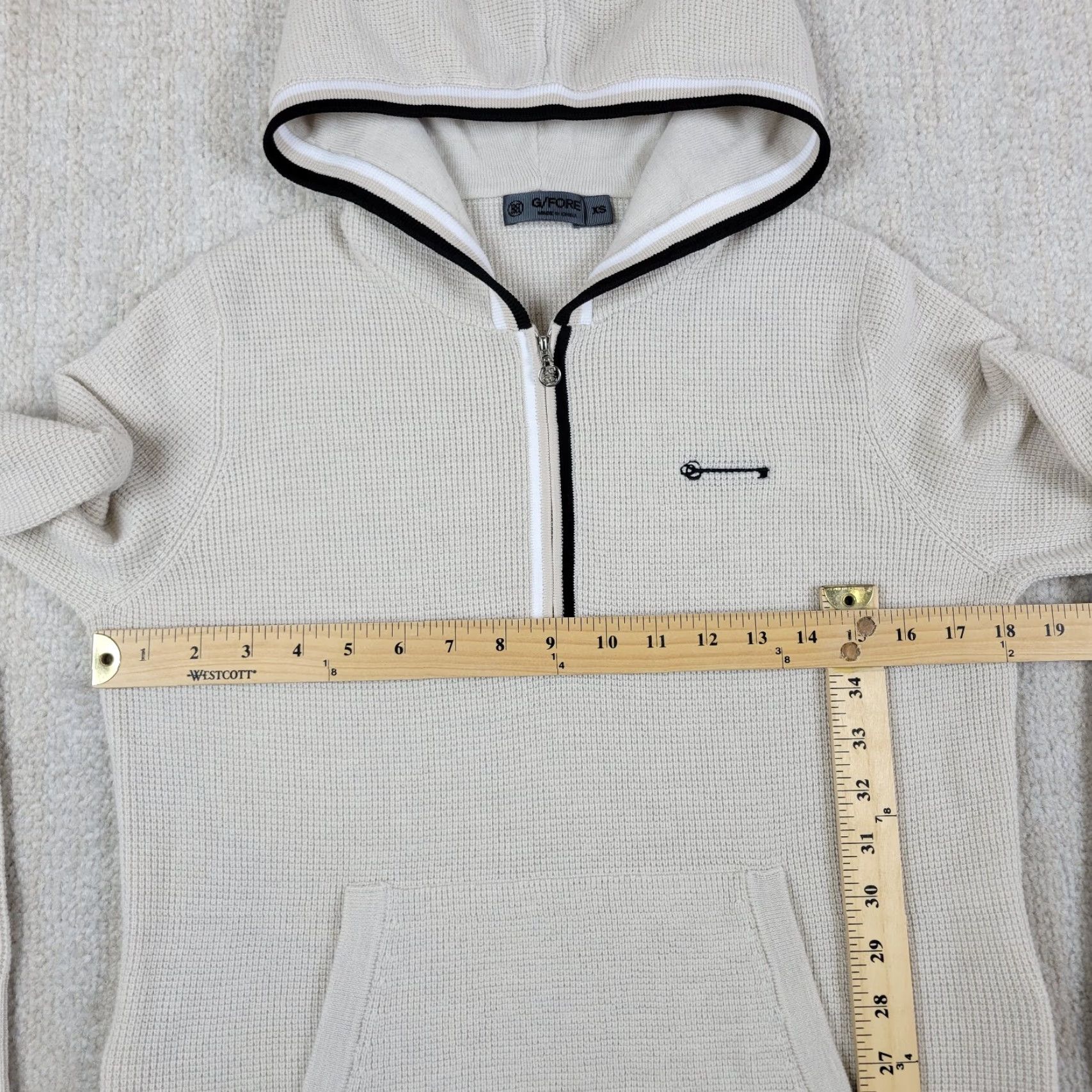 G/FORE G Fore Waffle Stitch Wool Pullover Hoodie Womens XS Beige Stone 1/4 Zip Sweater Size XS / US 0-2 / IT 36-38 - 4 Thumbnail