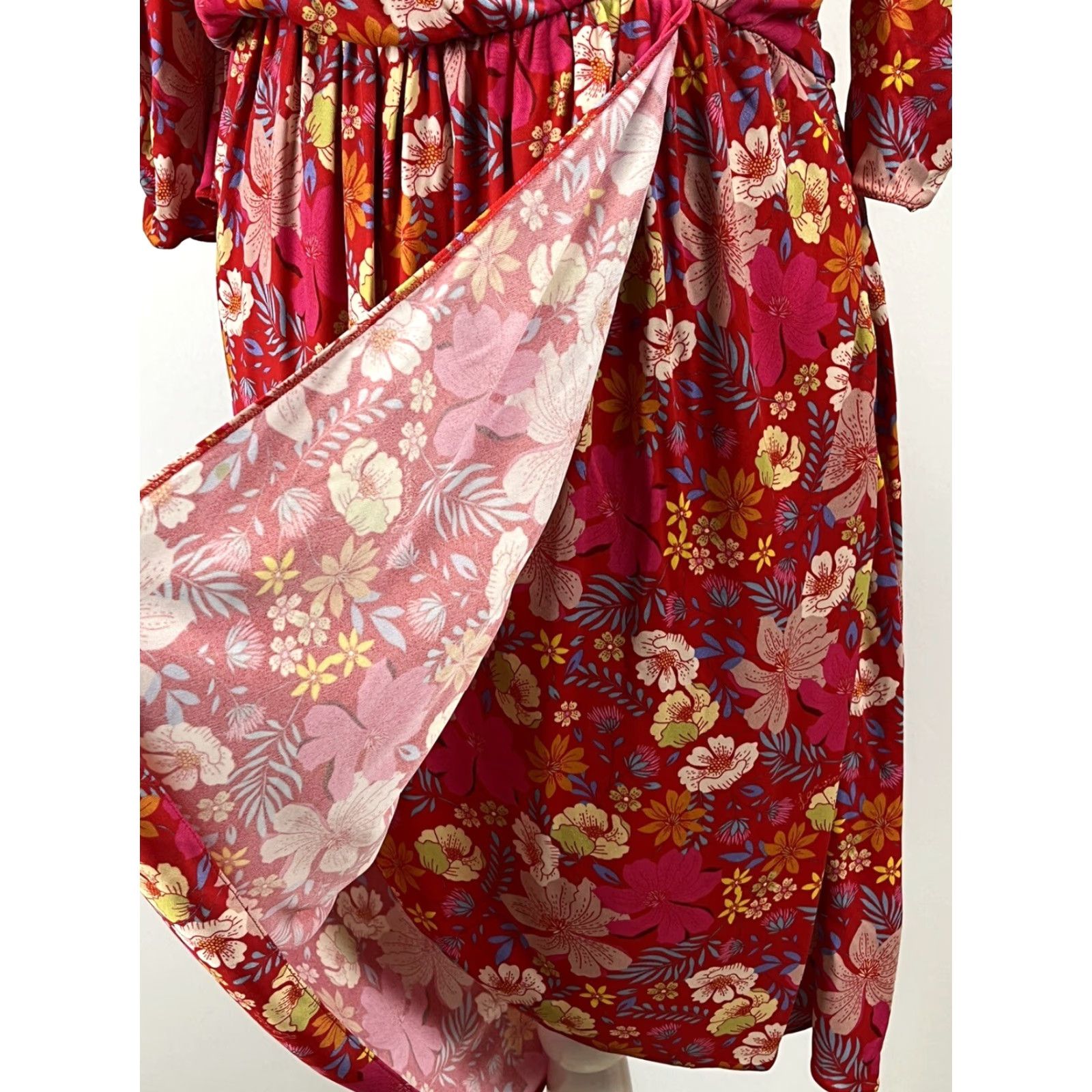 Lanvin LANVIN PARIS Dress Floral Silk Blend Ruched Sleeves Knee Length V-Neck Zip EU 42 / US 10 Multicolor Womens Size 28" / US 6 / IT 42 - 7 Thumbnail