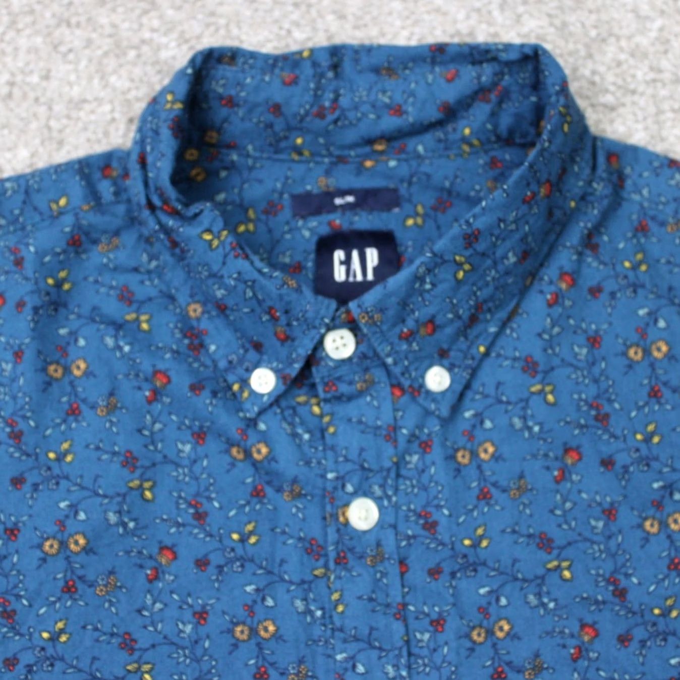 Gap Gap Shirt Mens Large Blue Floral Slim Fit 100% Cotton Long Sleeve Button Down Size US L / EU 52-54 / 3 - 4 Thumbnail