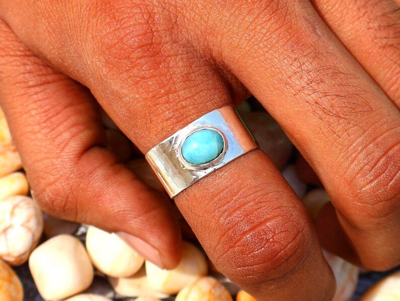 Handmade Larimar Ring, Handmade Band Ring, February Birthstone Gift Size ONE SIZE - 7 Thumbnail