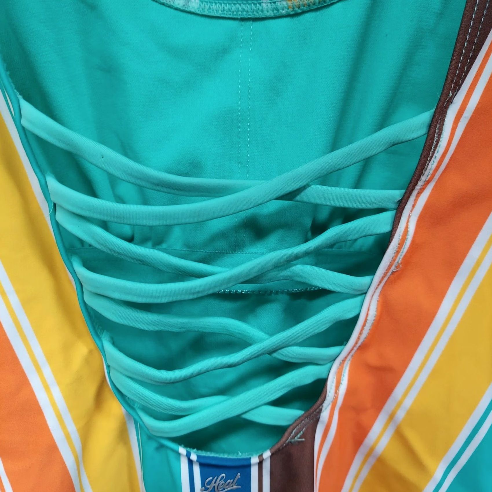 Rainbow Heat Womens Rainbow Stripe One Piece Swimsuit Criss Cross Back Scoop Neck Multicolor Size ONE SIZE - 3 Thumbnail