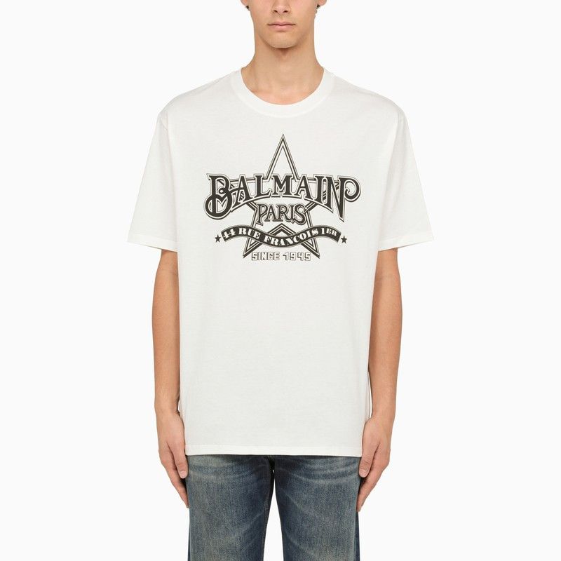image of Balmain White Crew-Neck T-Shirt With Logo, Men's (Size Medium)