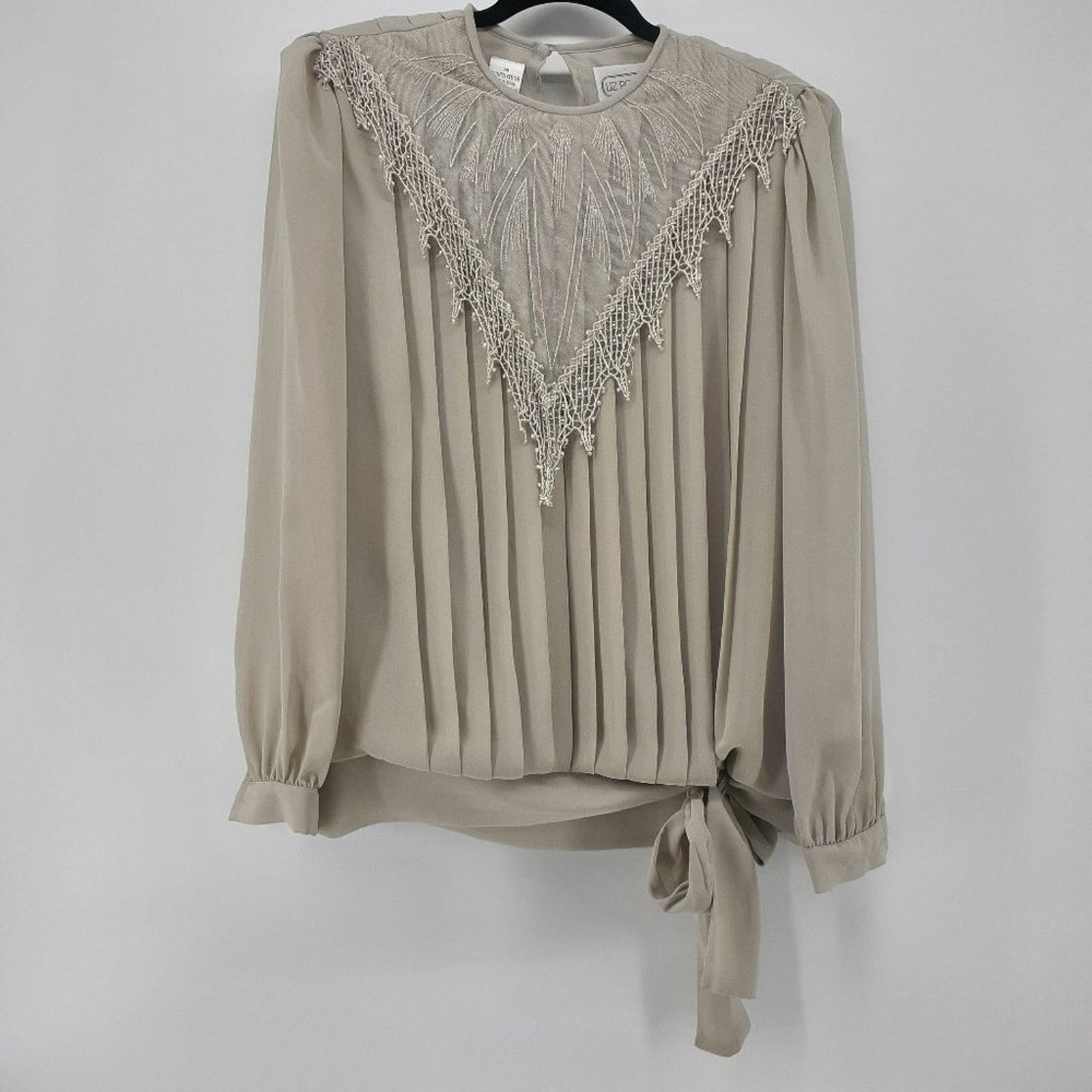 Vintage Liz Roberts Vintage Cottagecore Blouse 14 Sheer Beige Lace Size XL / US 12-14 / IT 48-50 - 1 Thumbnail