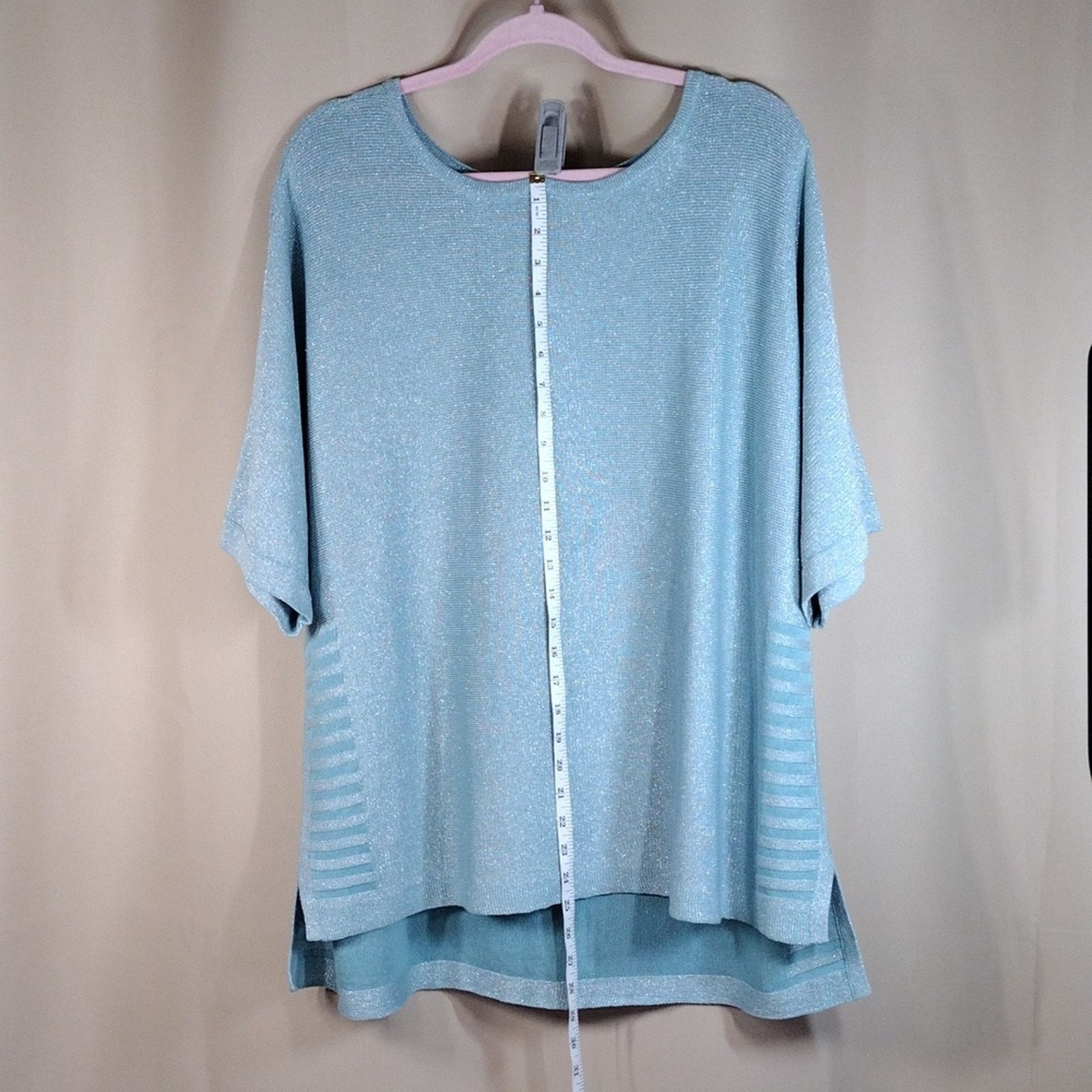 Chicos Chico's Light Blue Flowy Stripe Short Sleeve Plus Size Shirt Size XXL / US 16-18 / IT 52-54 - 4 Thumbnail