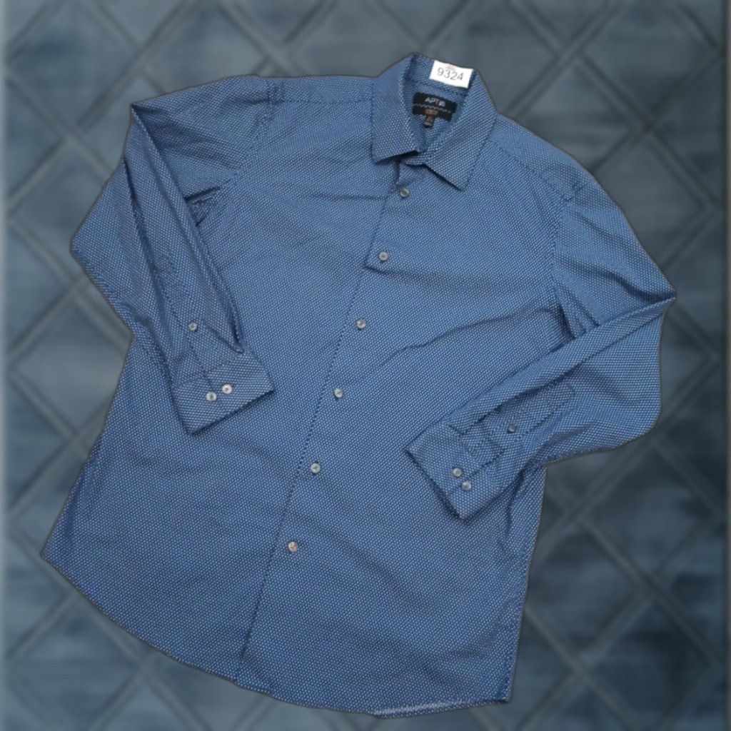Apt. 9 Apt. 9 Shirt Mens 16.5 Slim Blue Geometric Long Sleeve Button Up Stretch Size US XL / EU 56 / 4 - 1 Thumbnail