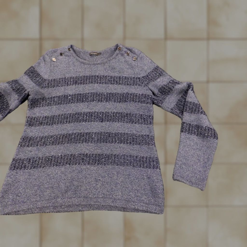 J.McLaughlin J. McLaughlin Womens Sweater Small purple Pullover striped crewneck Knit Stretch Bow Button Raglan Sleeve Christmas Womens Size S / US 4 / IT 40 - 1 Thumbnail