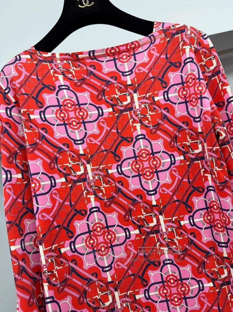 Hermes Hermes Red printed long-sleeve dress Size XXS / US 00 / IT 34 - 2 Thumbnail