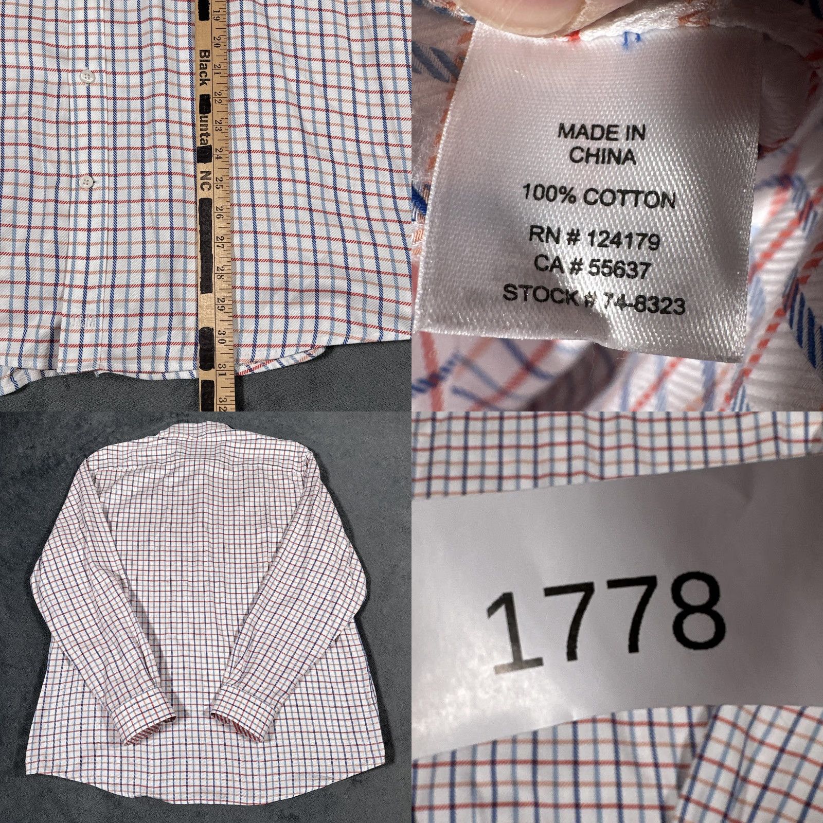 Johnston & Murphy Johnston & Murphy Shirt Men XL White Blue Plaid Button-Down Pocket 100% Cotton Long Sleeve Size US XL / EU 56 / 4 - 8 Thumbnail