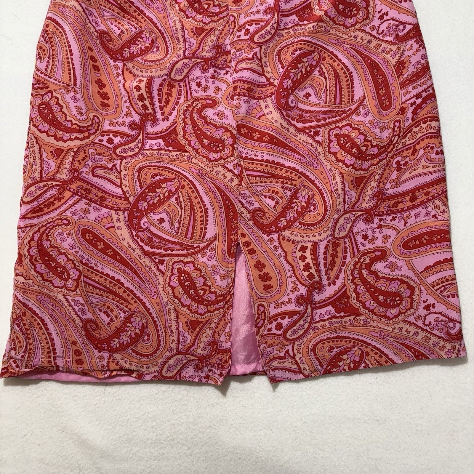 Other Worthington 14 Silk Mini Pencil Skirt Pink Paisley Slit Back Size 36" / US 14 / IT 50 - 8 Thumbnail