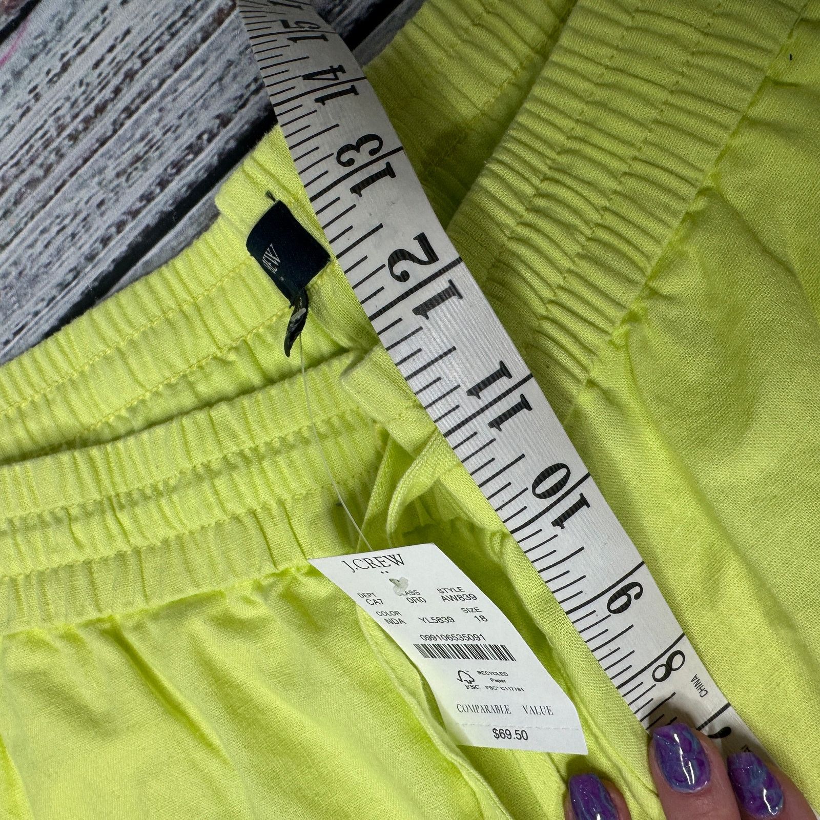 J.Crew J.Crew 18 Linen Cotton Pull-On Pants Neon Yellow Waist NWT Size 40" / US 18 - 4 Thumbnail
