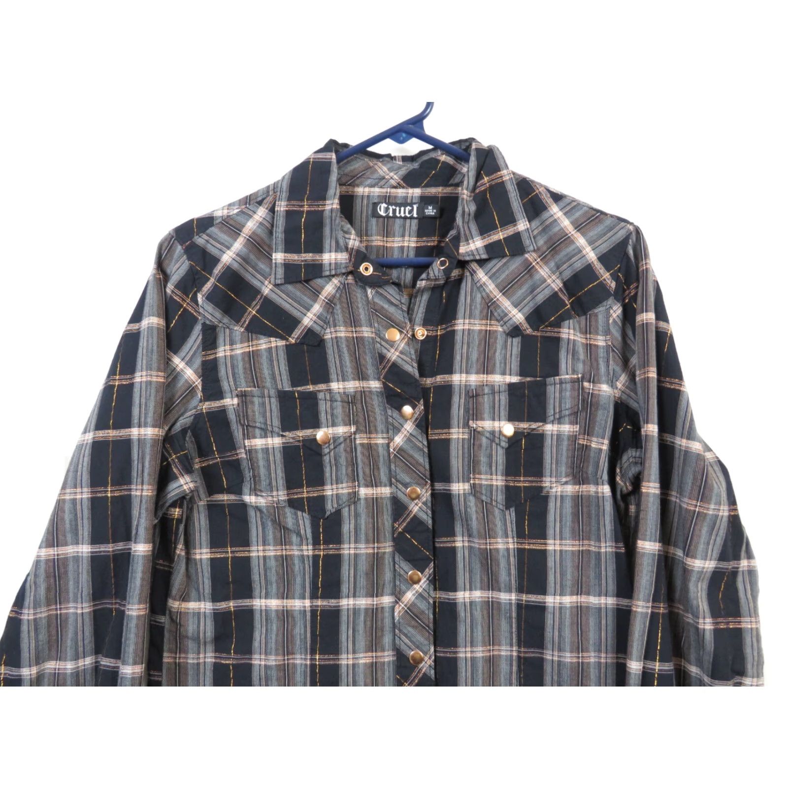 Vintage VINTAGE Cruel Gray Black Plaid snap down ranch cattle Western wear woman M shirt Size M / US 6-8 / IT 42-44 - 3 Thumbnail