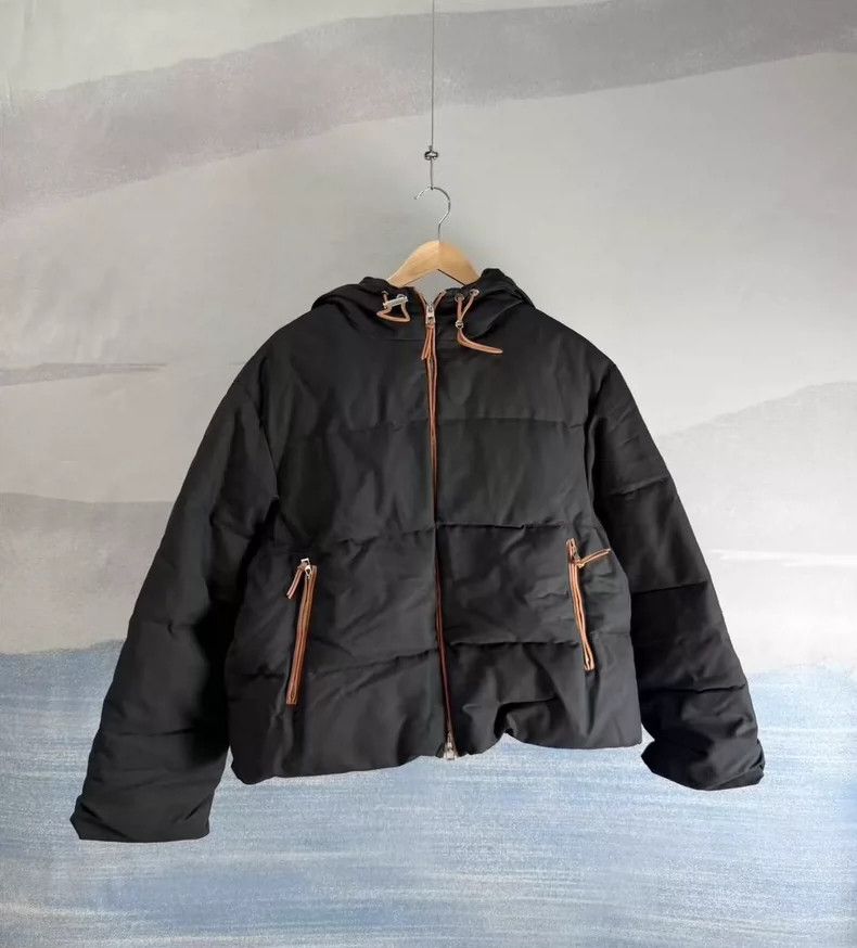 LOEWE Black leather zipper bread down jacket