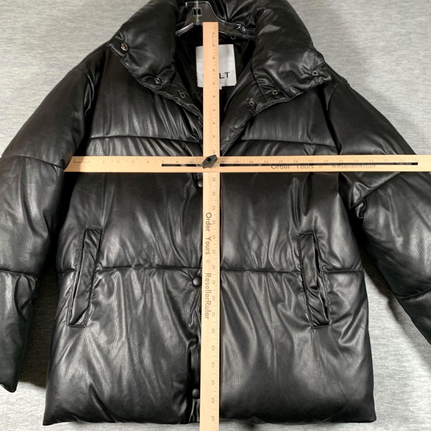 NVLTY NVLT Jacket Womens Small Black Faux Leather Puffer Snap Front Collared Warm Size S / US 4 / IT 40 - 5 Thumbnail