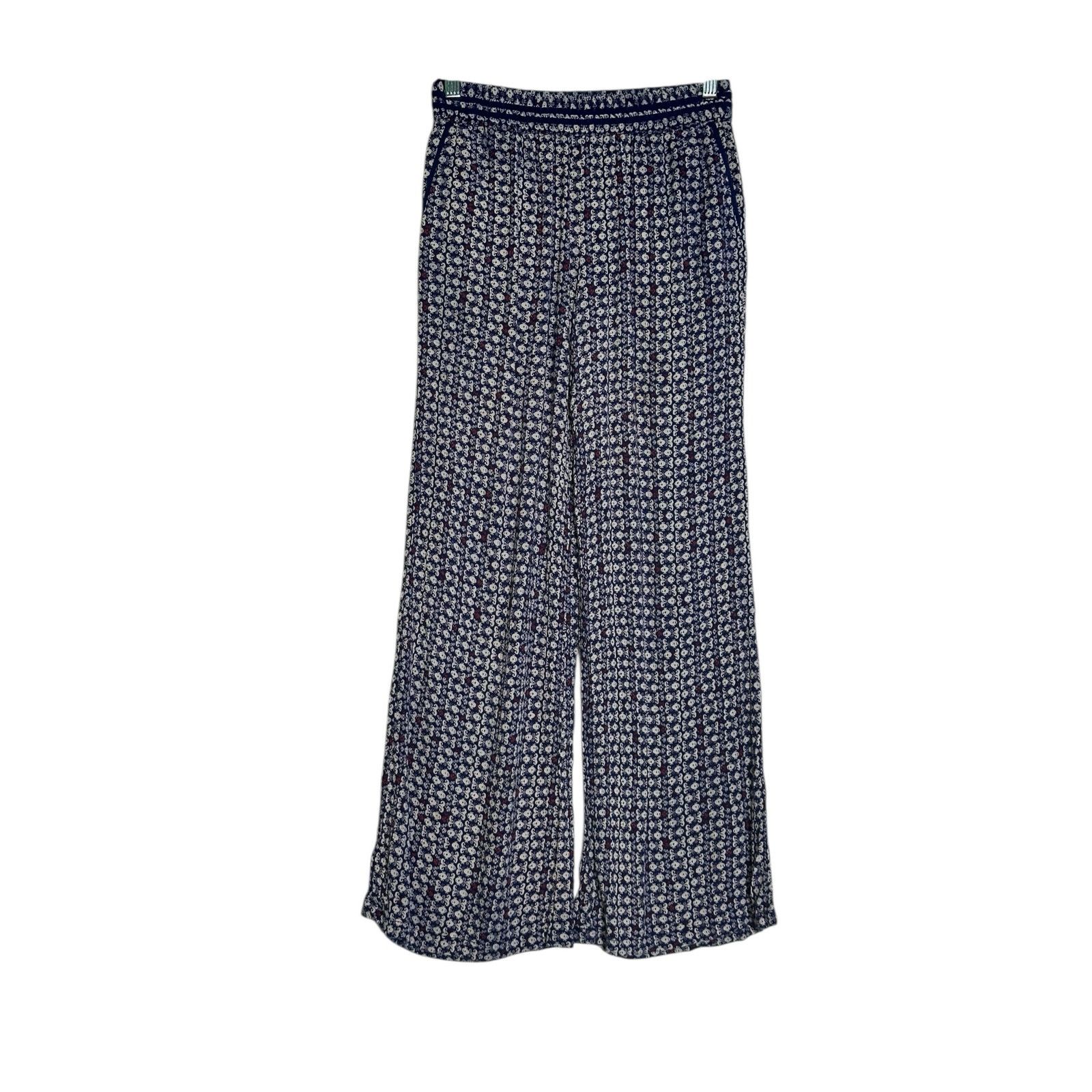 Anthropologie Hei Hei blue white floral boho wide legs pants size XSP Size 32" / US 10 / IT 46 - 1 Thumbnail