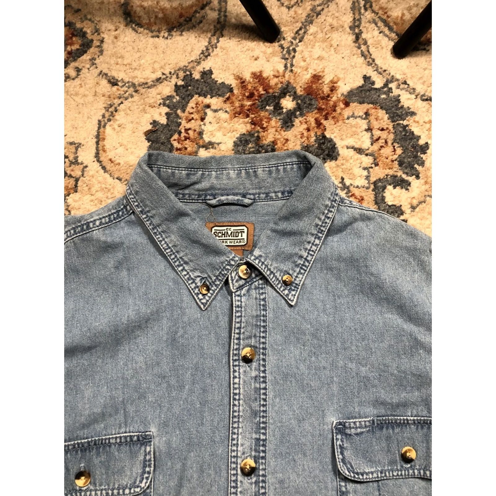 Denime C.E. Schmidt Workwear Shirt Mens 3XL Blue Denim Snap Button Western Long Sleeve Size US XXL / EU 58 / 5 - 2 Thumbnail