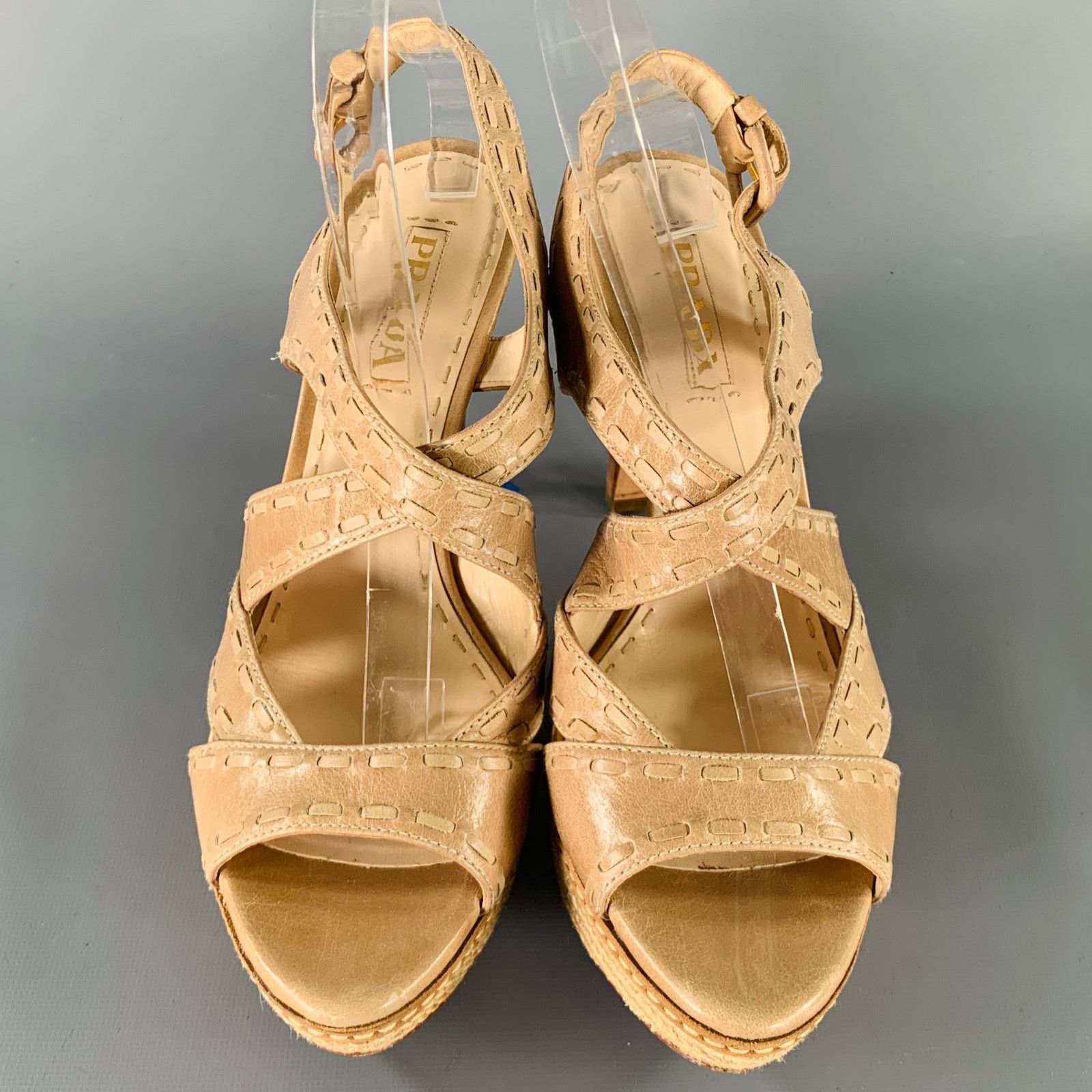 Prada PRADA Size 11 Beige Taupe Leather Woven Espadrille Sandals Size US 11 / IT 41 - 4 Thumbnail