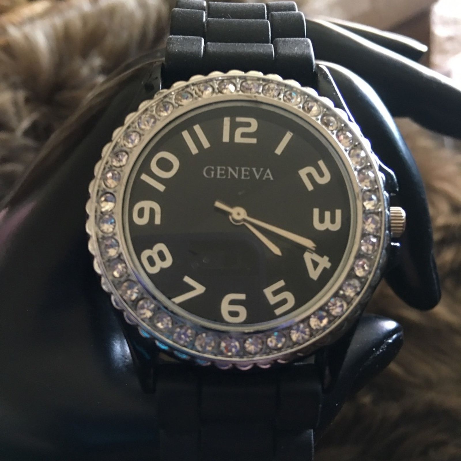 Geneva Ladies Geneva black silicone band watch Size ONE SIZE - 1 Thumbnail