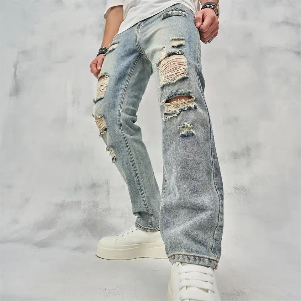 Japanese Brand × Vintage New Streetwear Men Simple Loose Ripped Straight Jeans Size US 32 / EU 48 - 1 Thumbnail