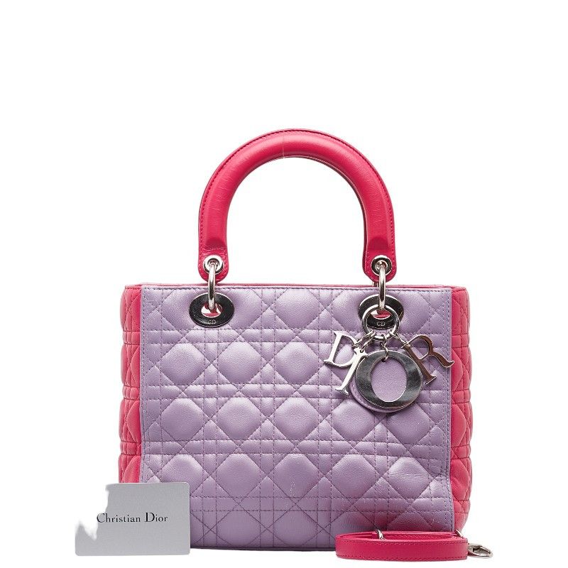 image of Dior Medium Cannage Leather Lady Dior in Pink, Women's