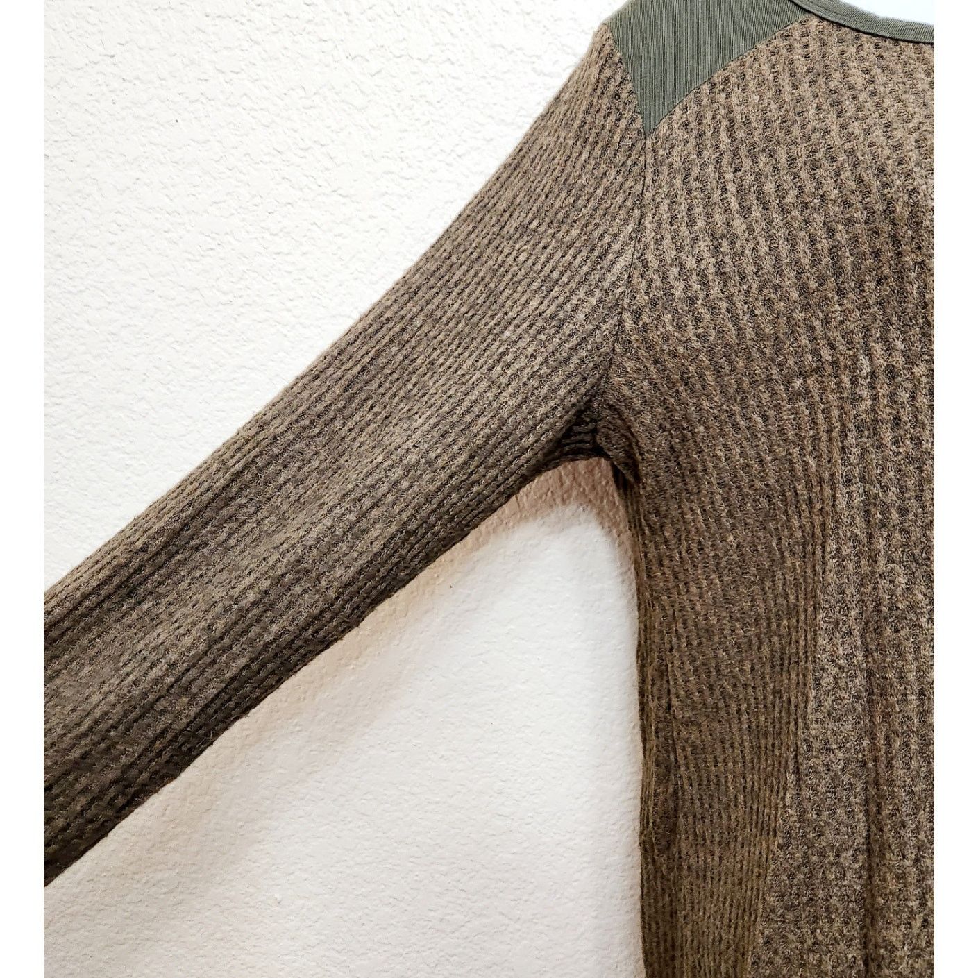 Other Mai Soli Brown Green Waffle Knit Contrasting Trim Top Large Size L / US 10 / IT 46 - 3 Thumbnail