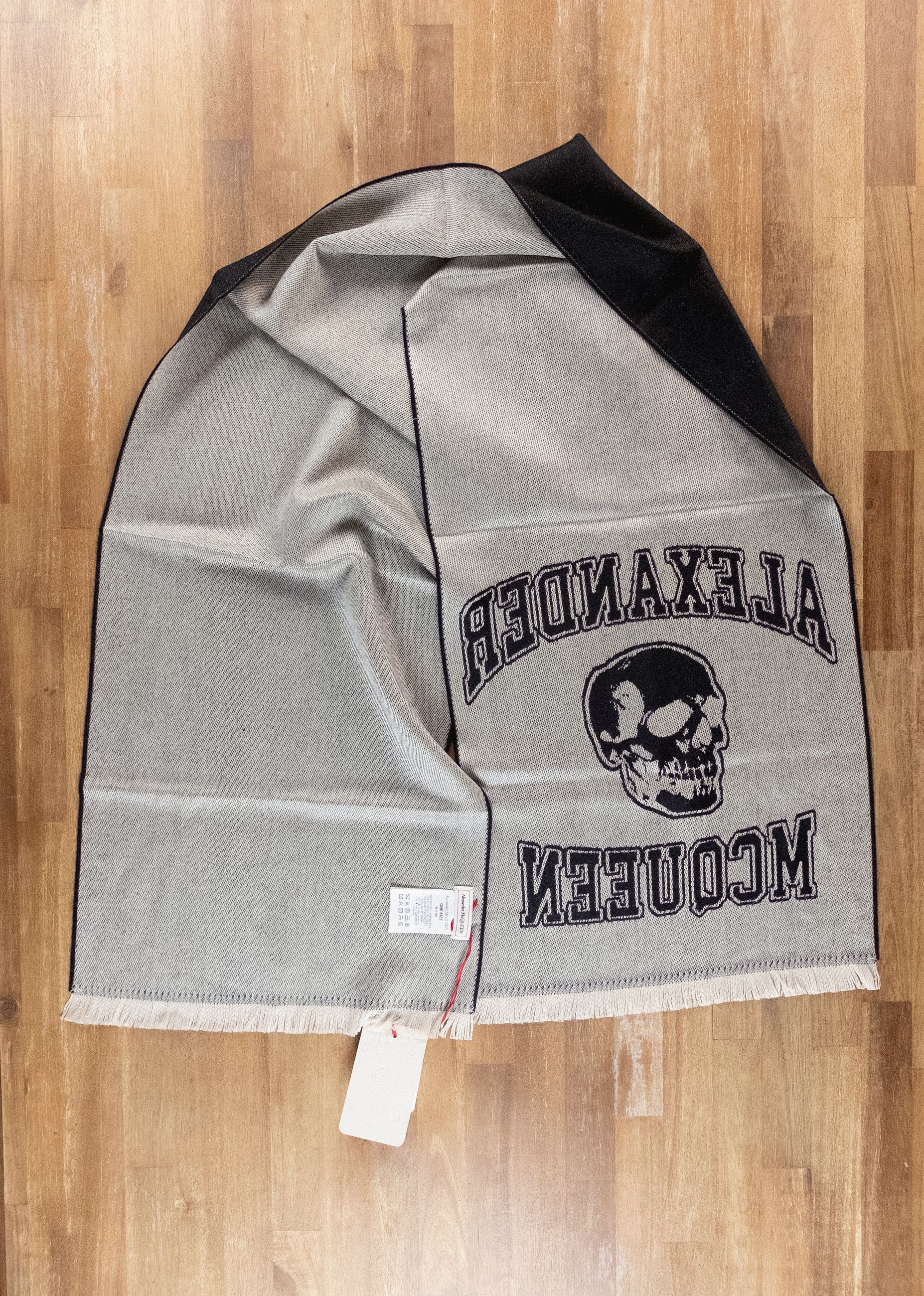 Alexander McQueen ALEXANDER MCQUEEN black ivory varsity logo skull wool scarf Size ONE SIZE - 4 Thumbnail