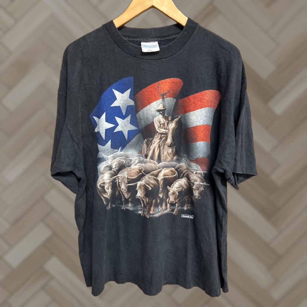 Vintage VINTAGE Panhandle Slim T Shirt Men 2XL Short Sleeve Crew Neck Black 90s Graphic Tee Slimming Western Mens Size US XXL / EU 58 / 5 - 1 Thumbnail