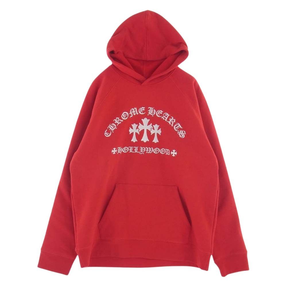 image of Chrome Hearts Triple Cemetery Cross Hoodie in Red, Men's (Size XL)