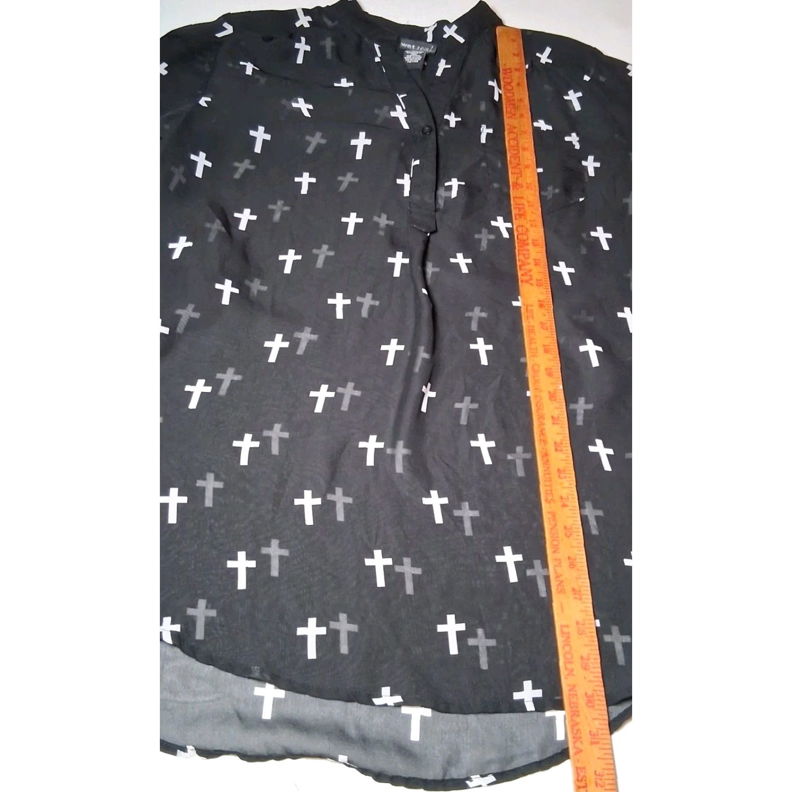Vintage VINTAGE Emo Holy Cross Blouse XL Black Sheer Roll Tab Sleeve Henley Button Ladies Long Sleeve Gothic Casual Womens Size XL / US 12-14 / IT 48-50 - 5 Thumbnail