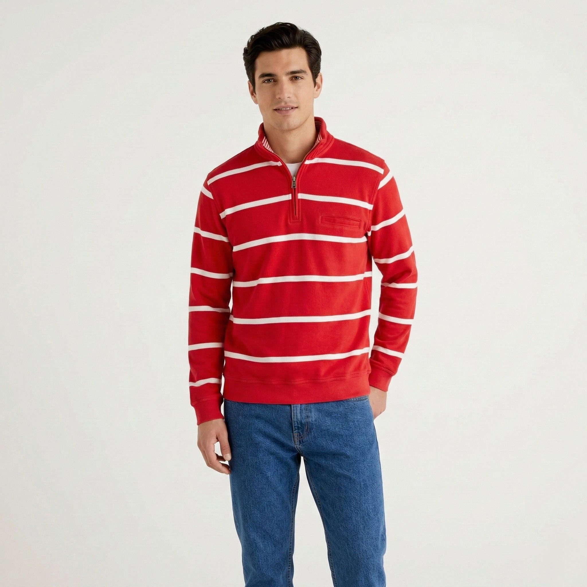 Pierre Cardin Pierre Cardin Men M Jumper Red Striped Cotton Sweater 6025 Size US M / EU 48-50 / 2 - 1 Thumbnail