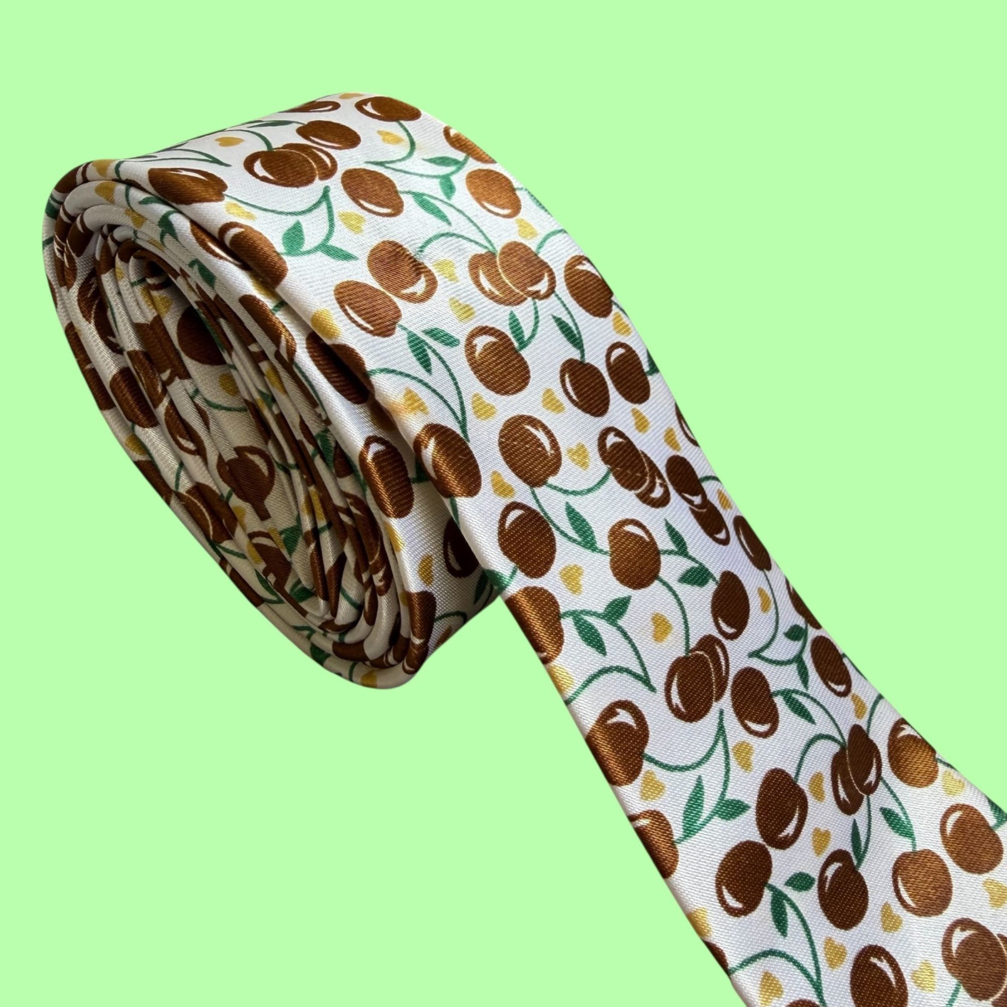 Other Novelty Cherry and Heart All Over Print Neck Skinny Slim Tie Size ONE SIZE - 2 Thumbnail