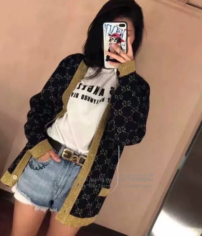 Gucci Gucci Dark blue logo jacquard full-print cotton V-neck sin Size S / US 4 / IT 40 - 7 Thumbnail
