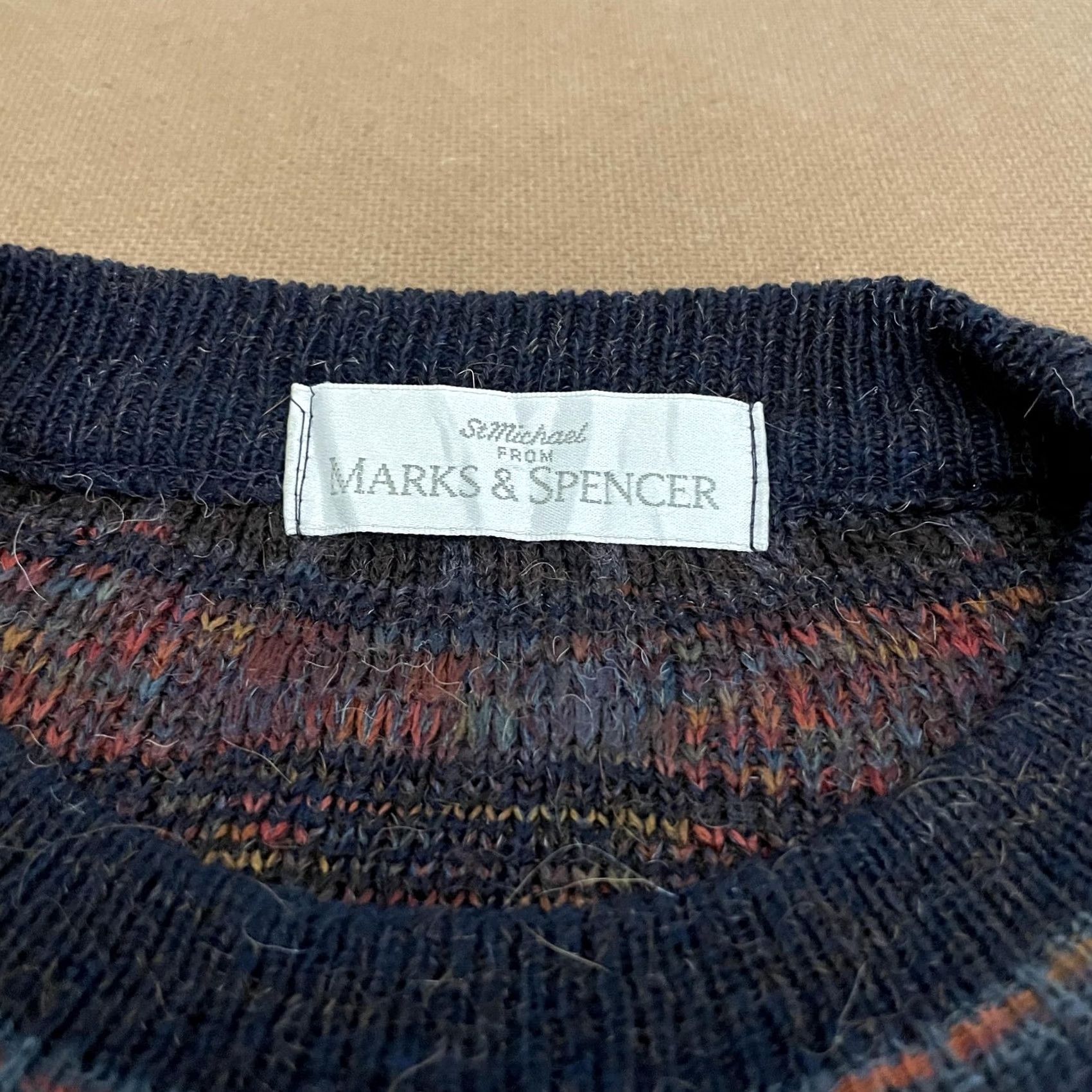 Marks & Spencer VINTAGE St Michael from Marks & Spencer Sweater Mens Large Navy Multi Knit Crew Neck 90s M&S UK Makers" Size US L / EU 52-54 / 3 - 3 Thumbnail