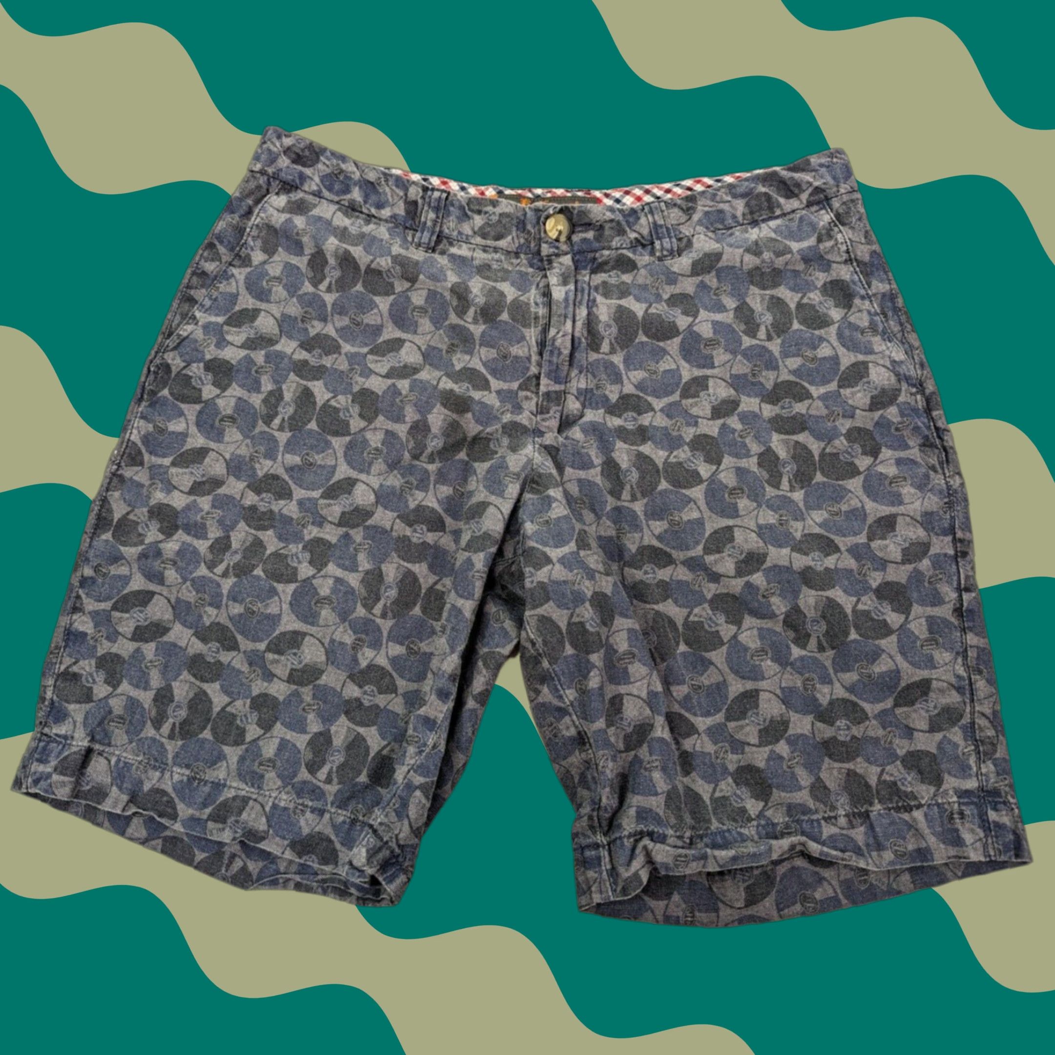 Ben Sherman Ben Sherman Chino Golf Shorts Vinyl Records Print Gray Blue Men 31 Cotton Size US 31 - 1 Thumbnail