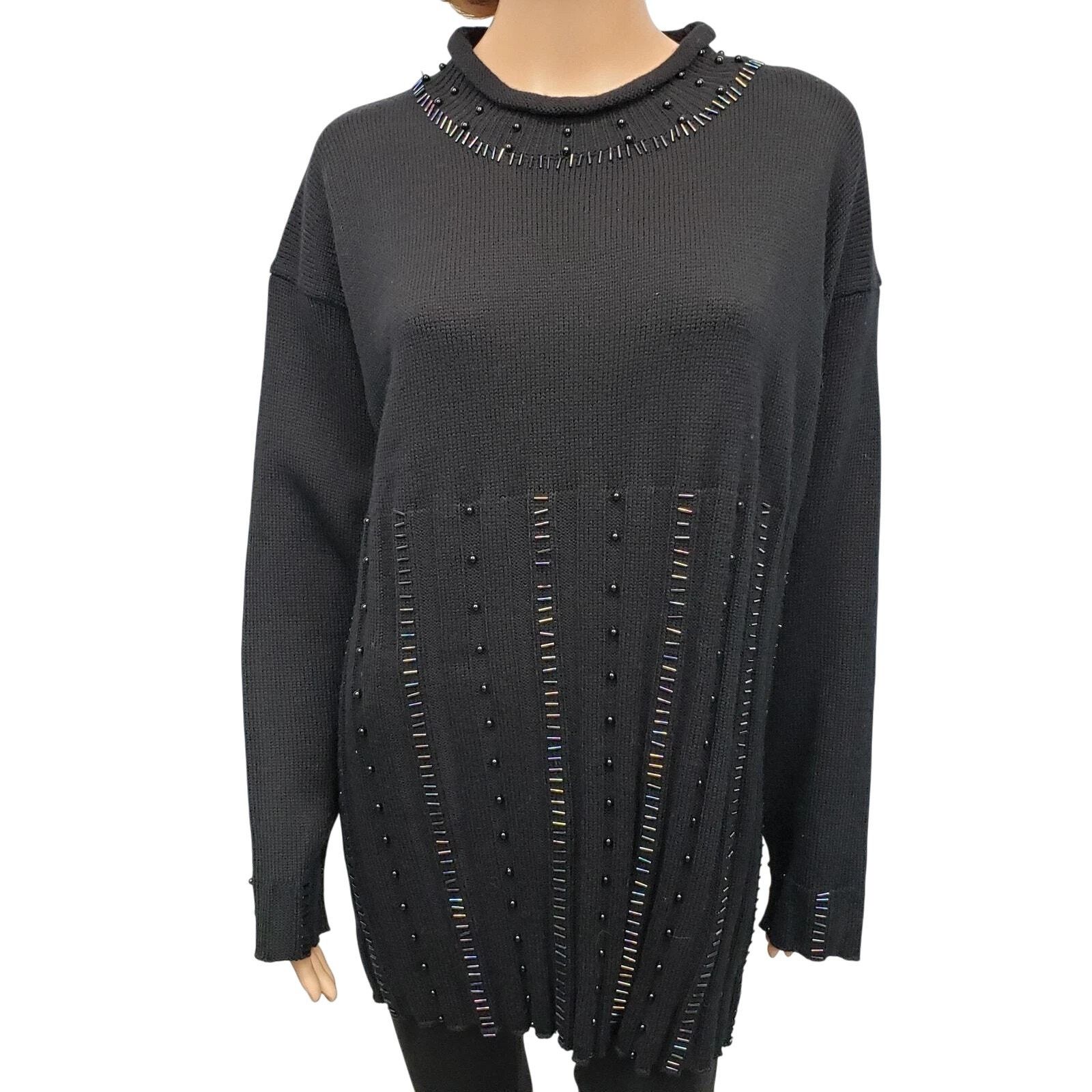 Vintage Chicara Embellished Beaded Knit Sweater Wool blend Germany Size XL / US 12-14 / IT 48-50 - 4 Thumbnail