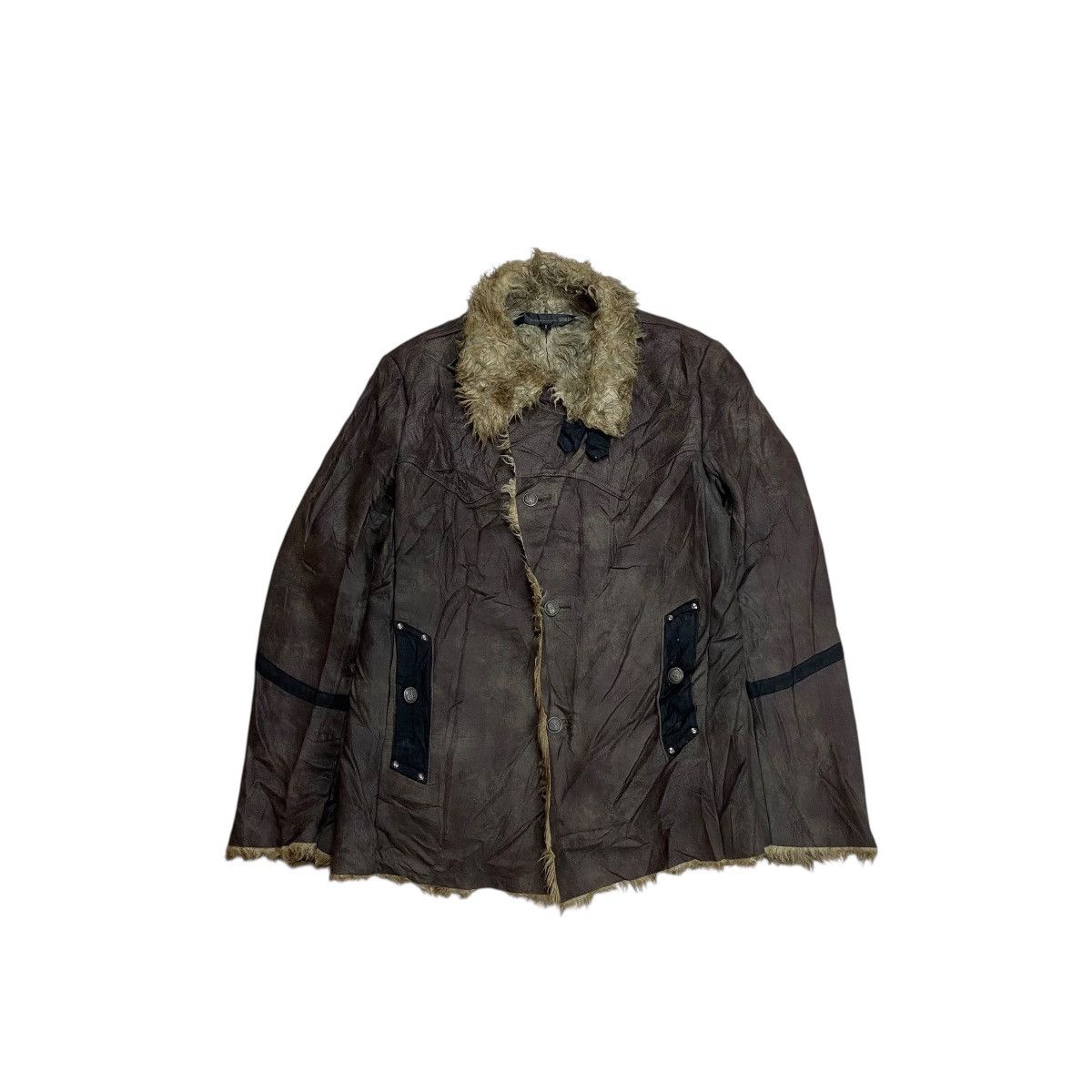 Schlussel Schlussel Asymmetric Button Fur Leather Jacket Size US M / EU 48-50 / 2 - 1 Thumbnail