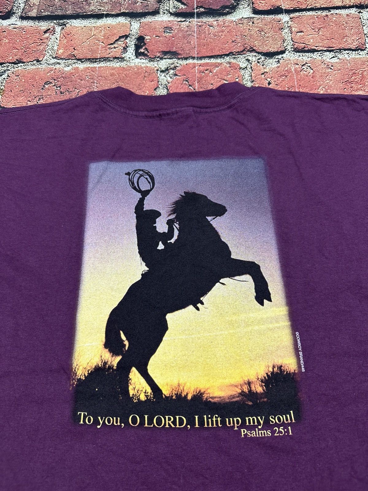 Gildan Vintage Cowboy Brand Jesus T Shirt 90s Rodeo Horse Psalms Size US XL / EU 56 / 4 - 3 Thumbnail