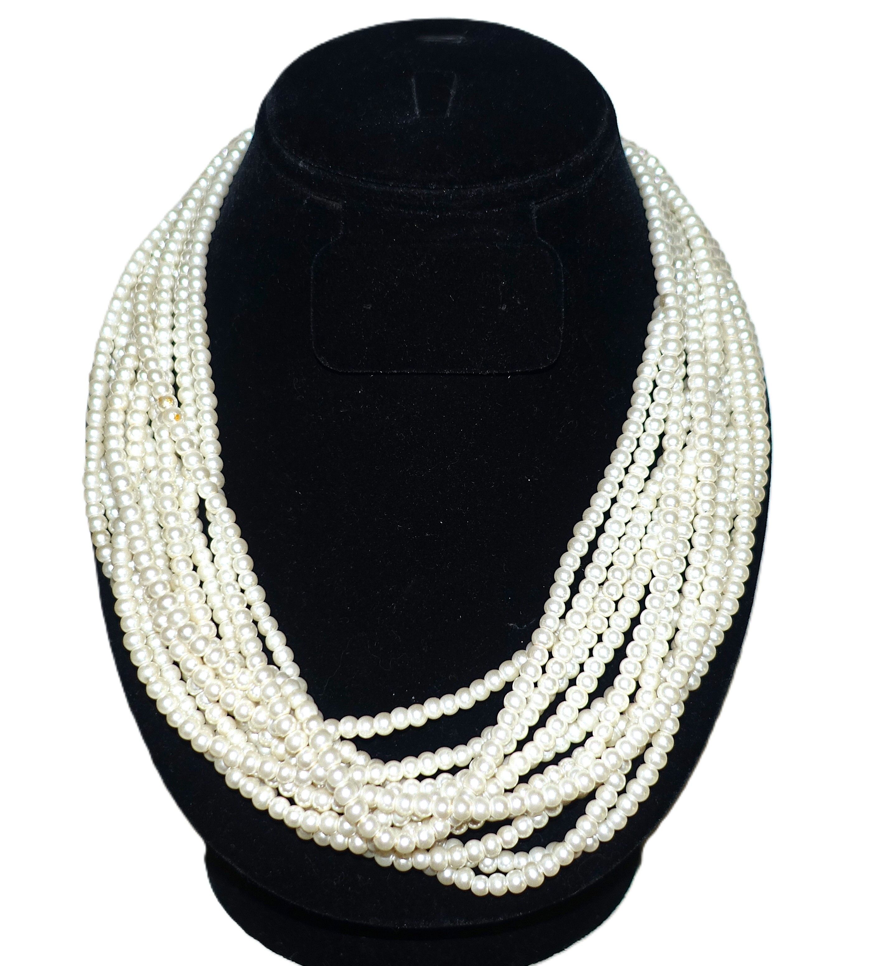 Vintage Gold Tone Faux Pearl Multi Strand Choker Necklace Size ONE SIZE - 1 Thumbnail