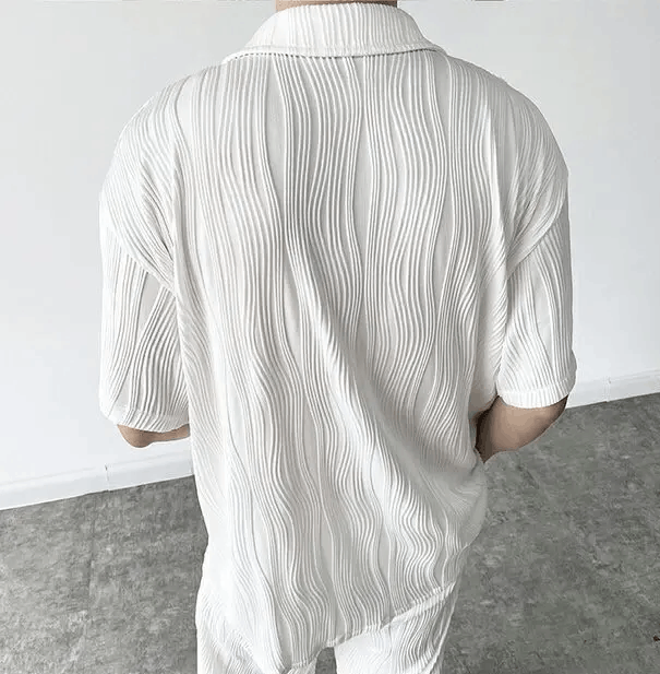 Japanese Brand × Vintage Korean fashion white wave pleats short sleeve shirt jacket Size US M / EU 48-50 / 2 - 6 Thumbnail