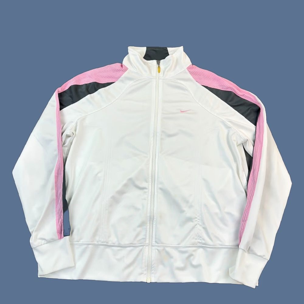 Nike VINTAGE Nike Track Jacket Women's XL White Full Zip Swoosh Logo Gray Tag Y2K Size XL / US 12-14 / IT 48-50 - 1 Thumbnail