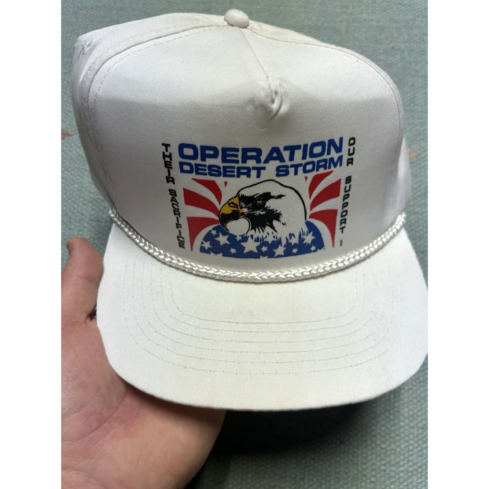 Vintage VINTAGE SnapBack Hat Cap Operation Desert Storm Eagle USA Military Army White Men Adjustable Cap Size ONE SIZE - 3 Thumbnail