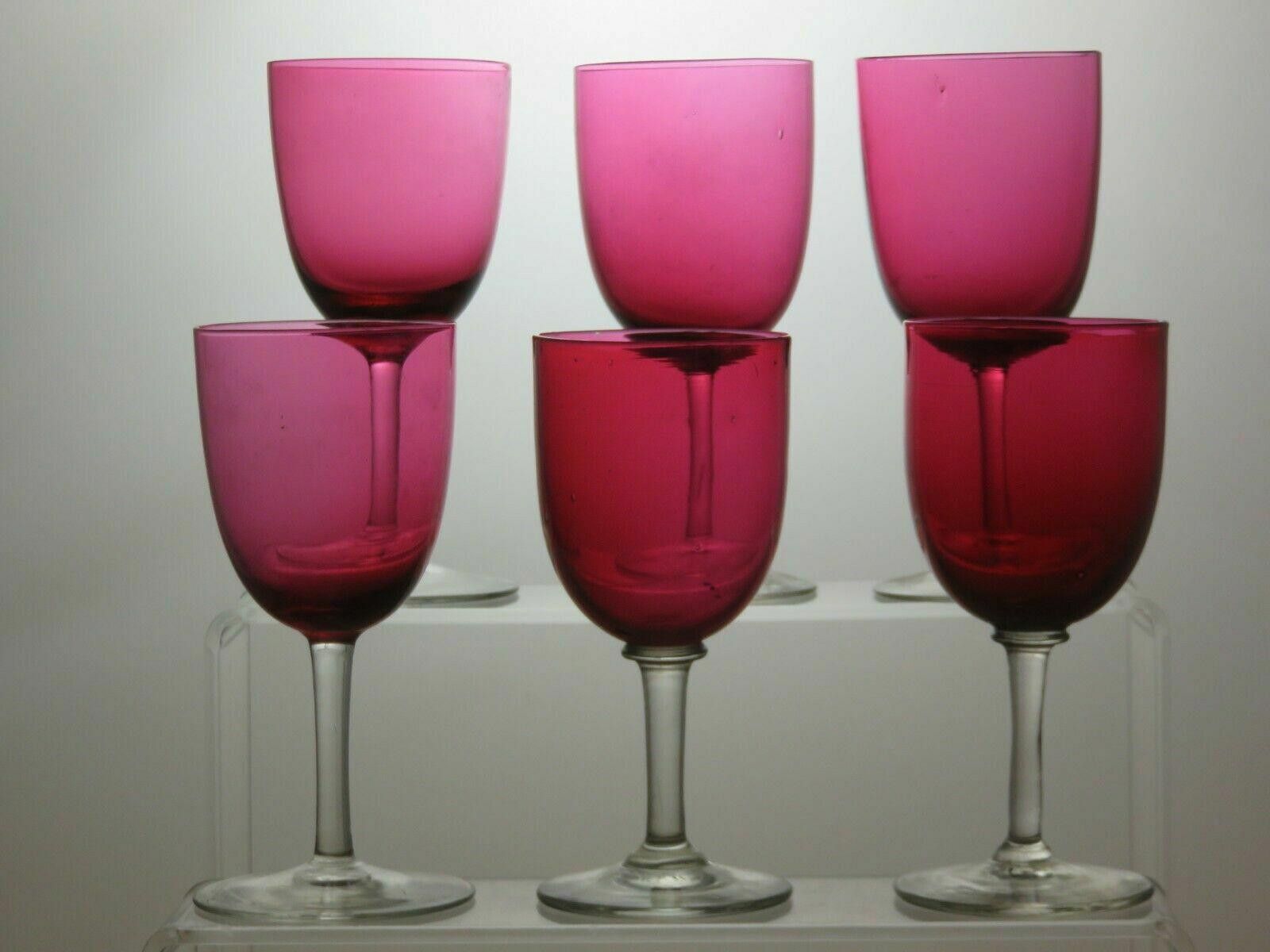 The Unbranded Brand Ruby Red Bowl & Clear Stem Base Sherry Set Of 6 Glasses 5" Size ONE SIZE - 2 Thumbnail