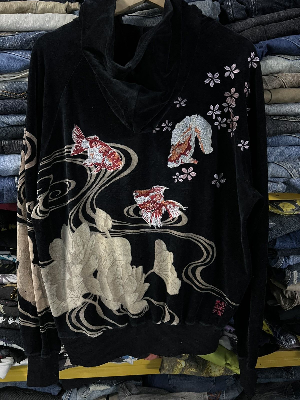 Japanese Brand VINTAGE KARAKURI TAMASHI KOI FISH EMBROIDERY HOODIE Size US M / EU 48-50 / 2 - 1 Thumbnail