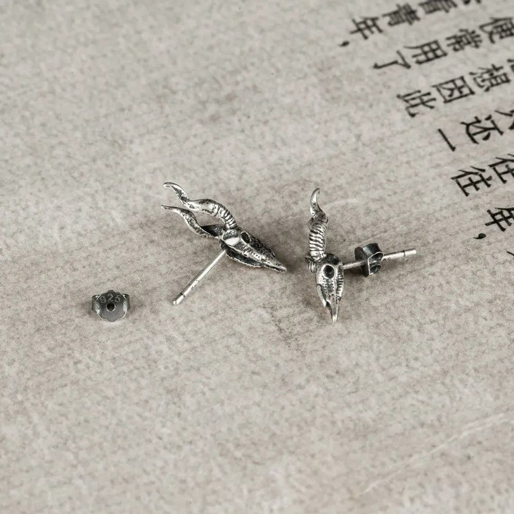 Jewelry Skull Goat Stud Earrings 925 Sterling Charm Earring Size ONE SIZE - 7 Thumbnail