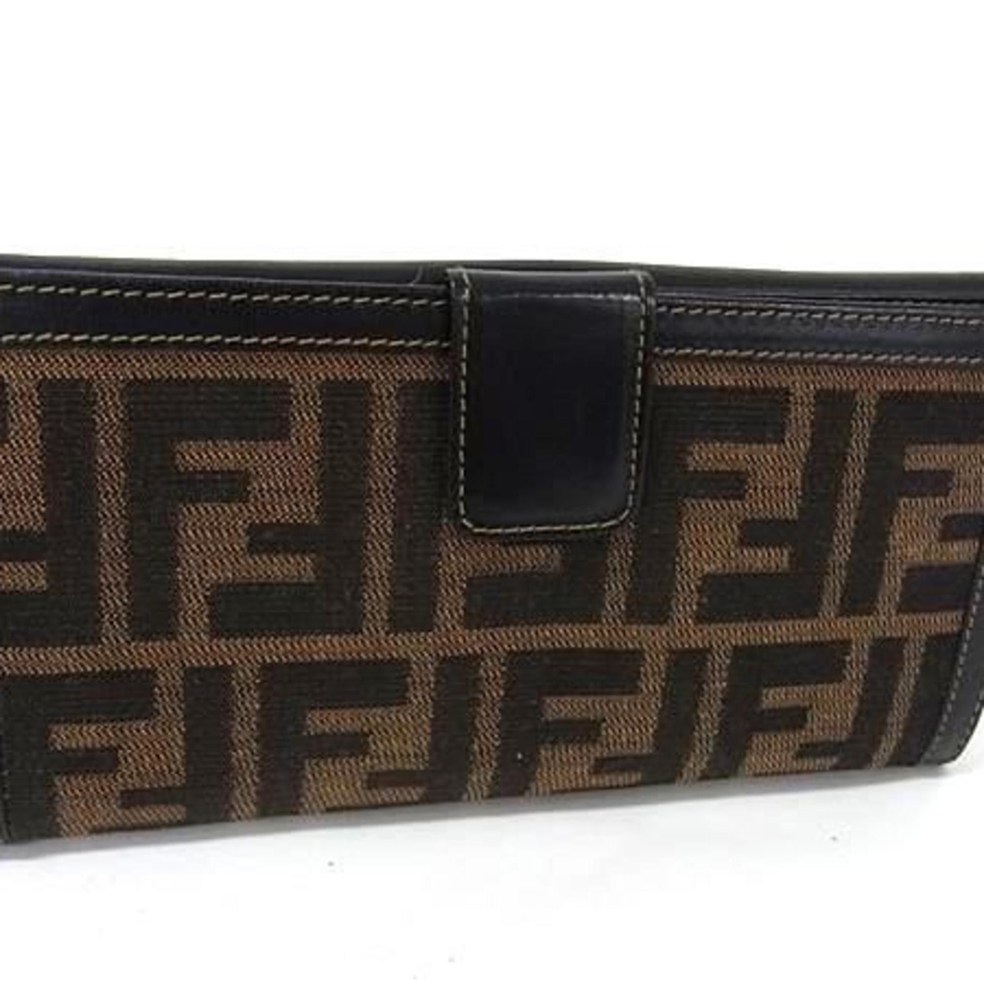 Fendi FENDI Zucca W Bifold Wallet 2804 01339 Brown and Black Canvas Leather Men's Women's SAS Size ONE SIZE - 1 Thumbnail
