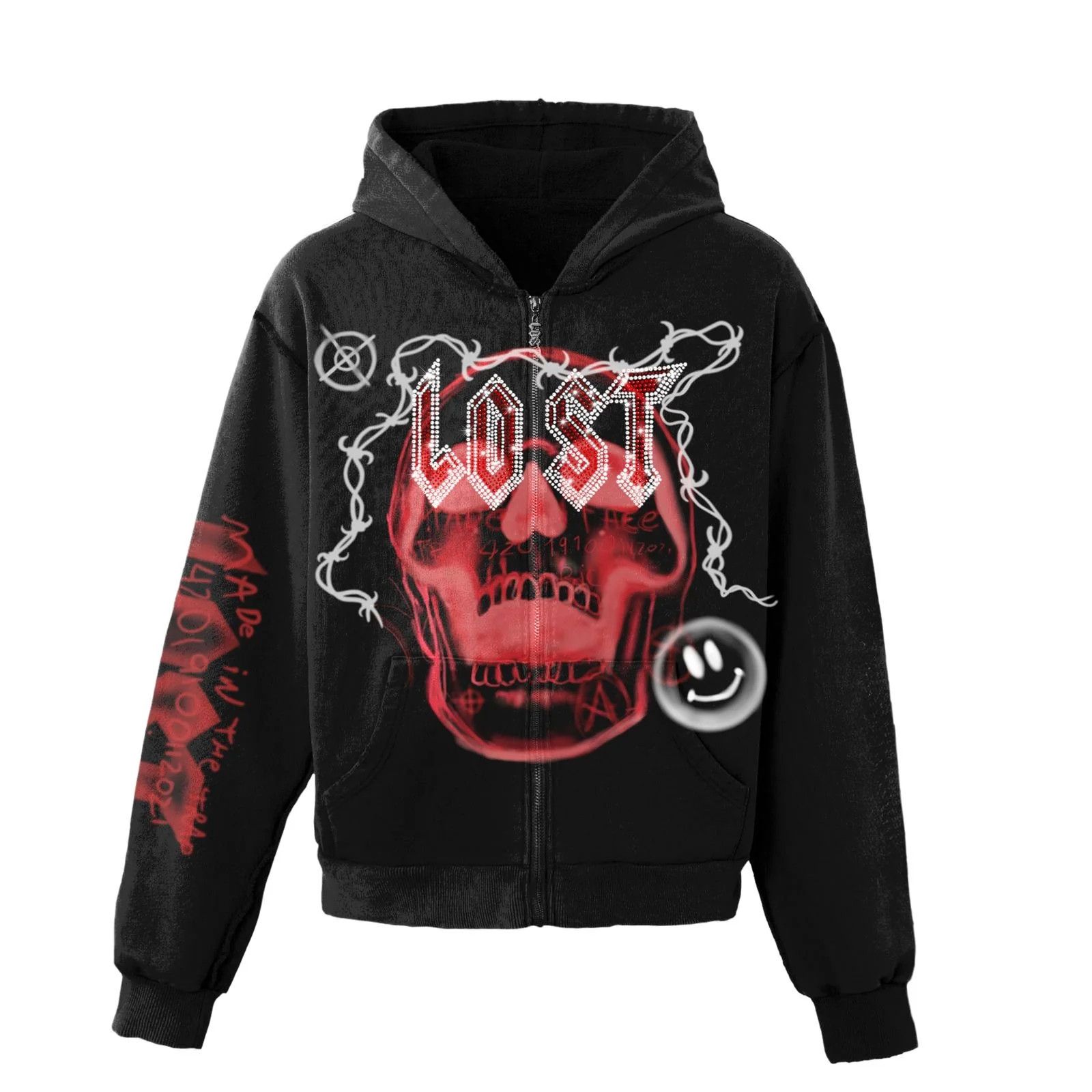 LOST INTRICACY Lost Intricacy 'Skull Bound' Red Print Black Zip Up Hoodie Size US M / EU 48-50 / 2 - 1 Preview