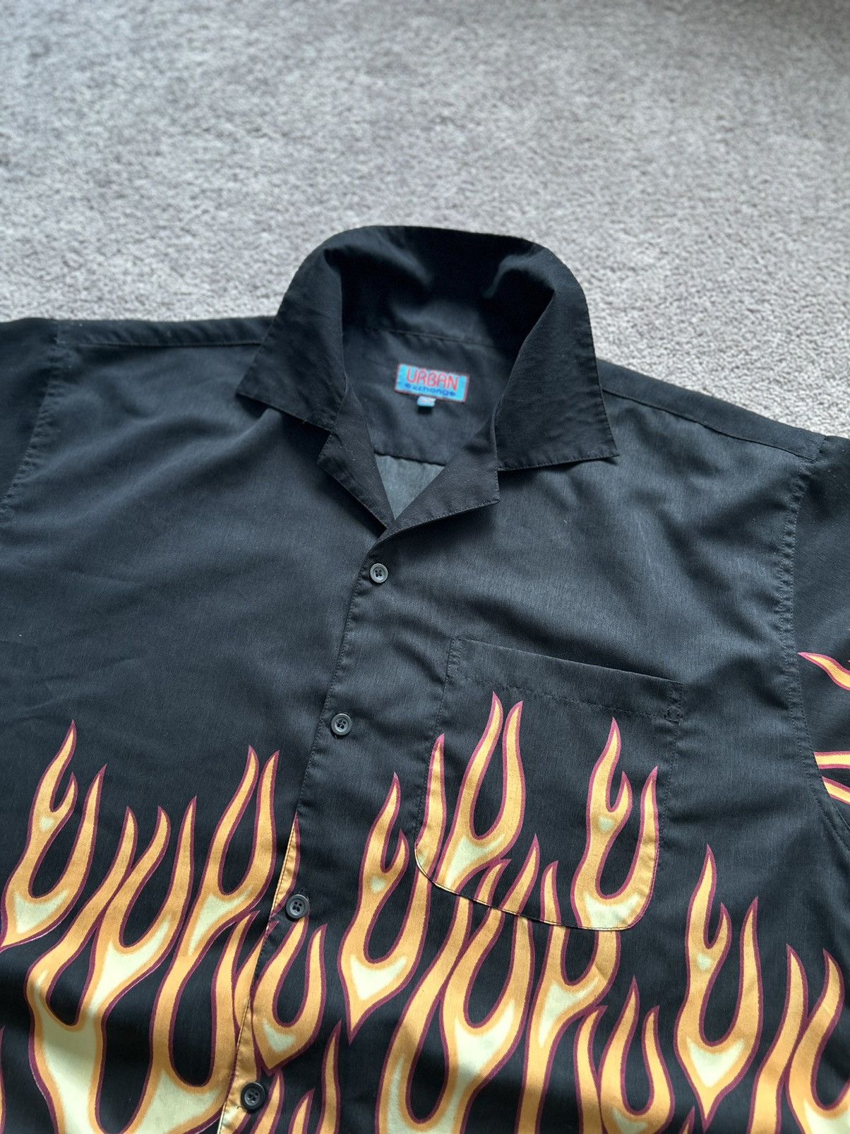 Japanese Brand × Vintage Vintage Urban Exchange All Over Flames Button Up Size US XL / EU 56 / 4 - 6 Thumbnail