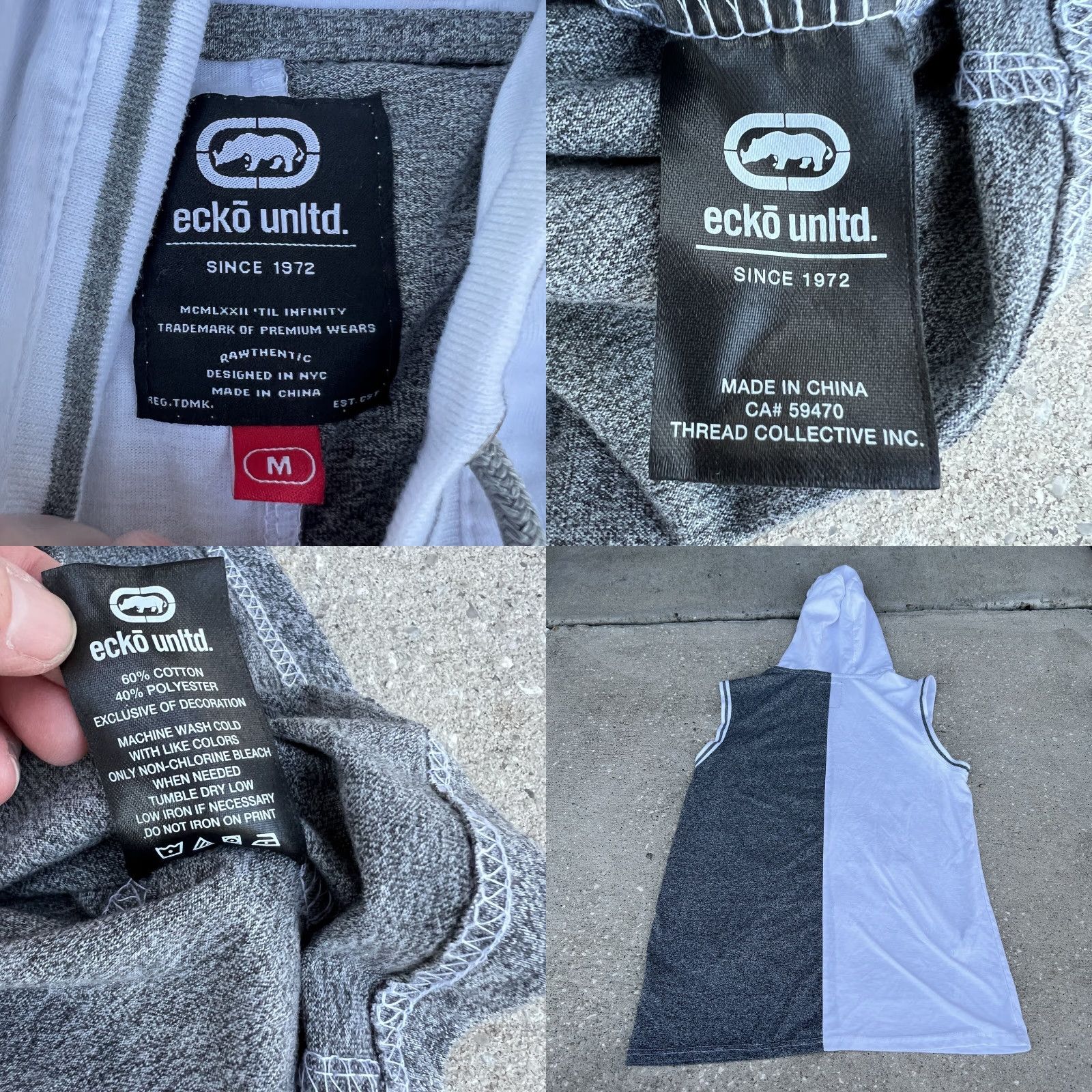 Ecko Unltd. Ecko Unltd Hoodie Mens Size M White Gray Sleeveless Hooded Pockets Logo Graphic Print Pullover Size US M / EU 48-50 / 2 - 8 Thumbnail