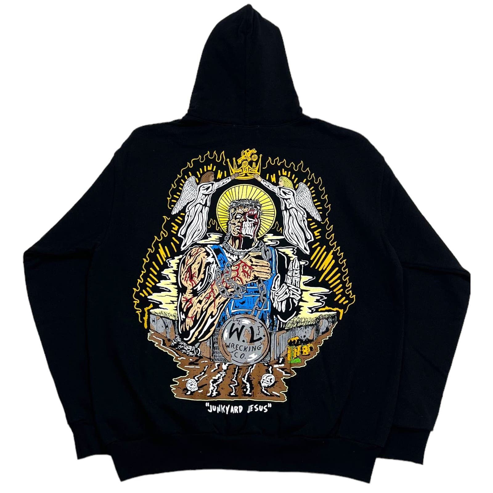 image of Billy Hill X Warren Lotas Junkyard Jesus Hooded Sweatshirt, Men's (Size XL)