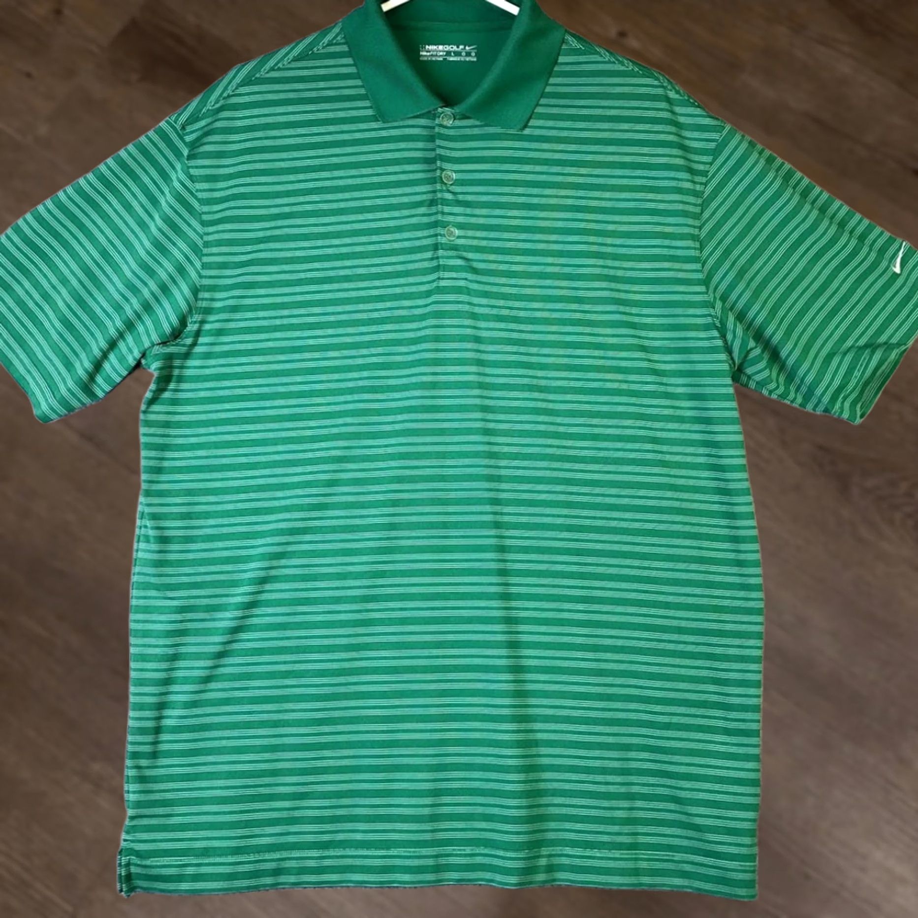 Nike Nike Golf Polo Shirt Adult Large Green Striped Stretch Mens Short Sleeve Size US L / EU 52-54 / 3 - 1 Thumbnail