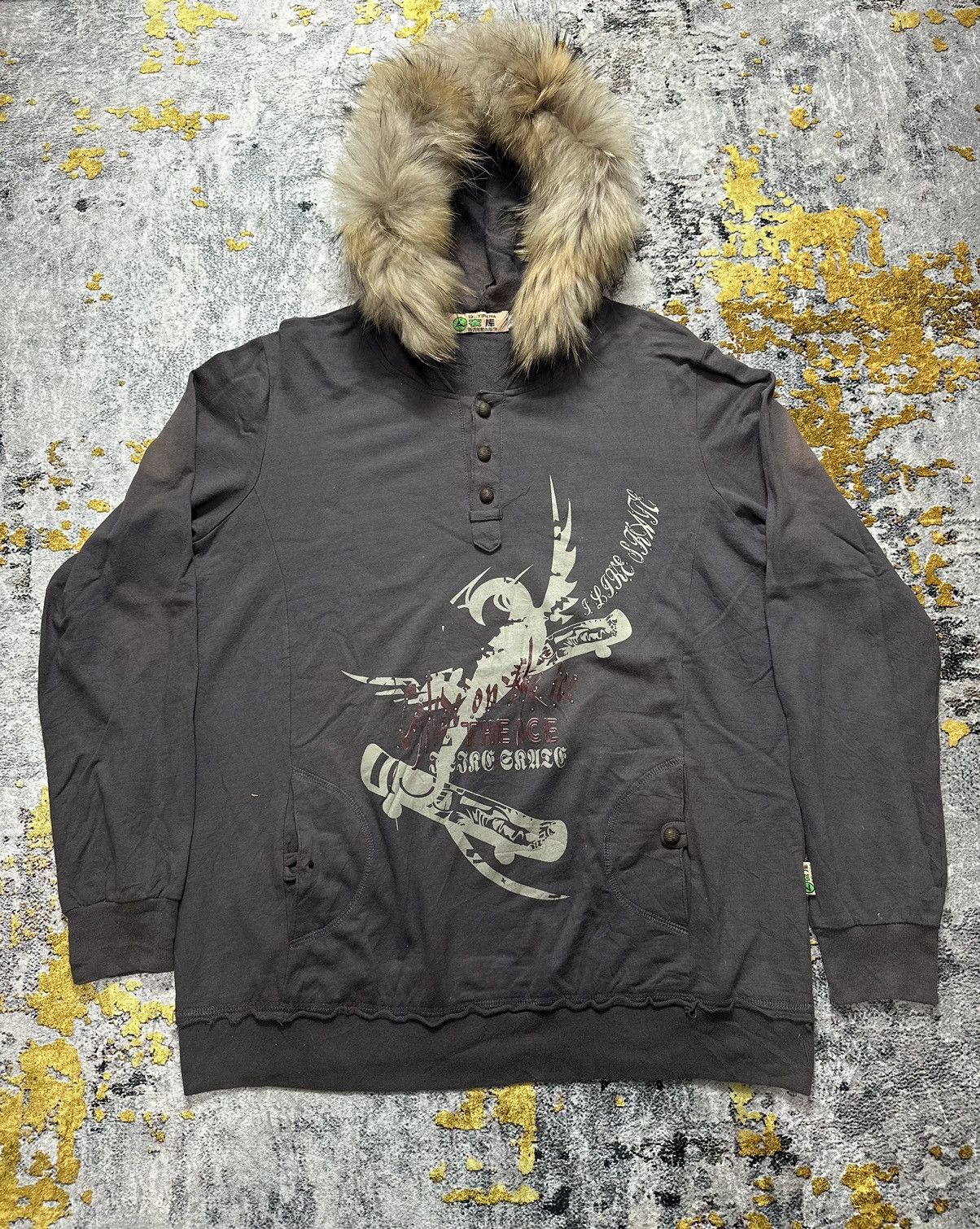 SUN FADED SKY ON THE ICE FUR HOODIE IFSIXWASNINE PUNK STYLE